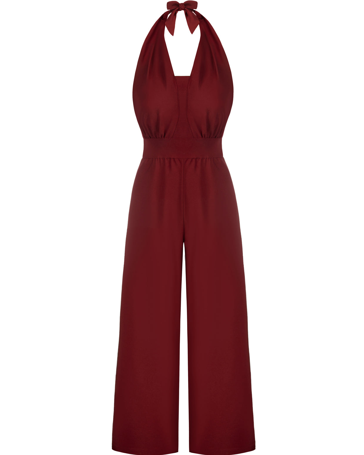 belle poque Halter Jumpsuits High Waisted Wide Leg Jumpsuits with Pockets Wine Red