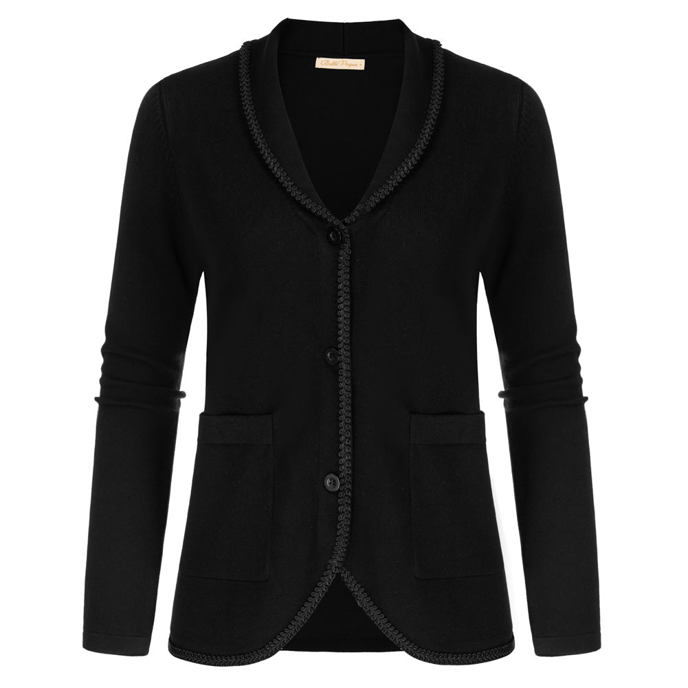 belle poque Vintage Shawl Lapel Cardigan Sweater Long Sleeve Knitted Blazer Coat