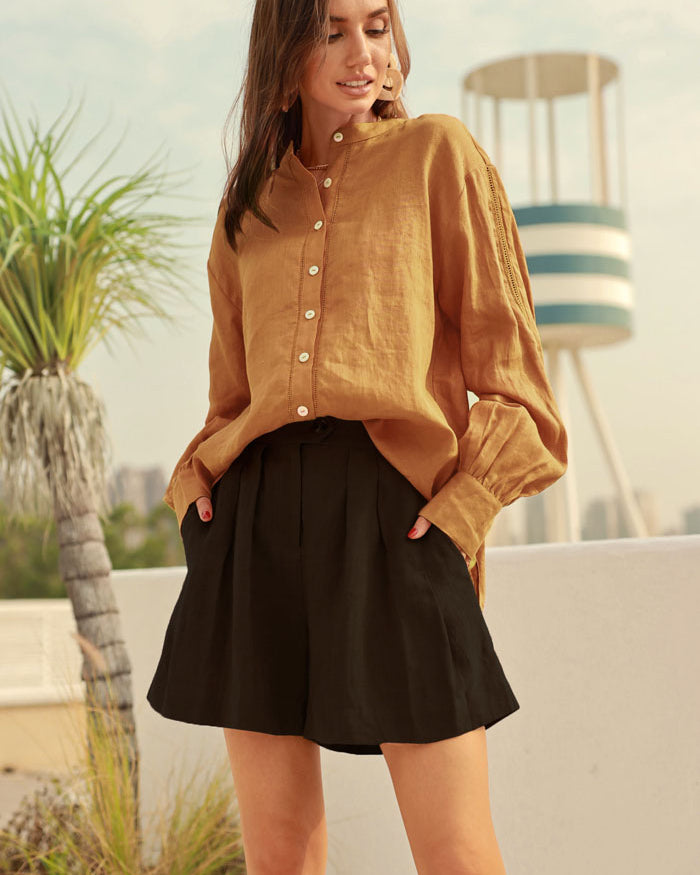 belle poque Frieeah Elastic Waist Pleated Shorts