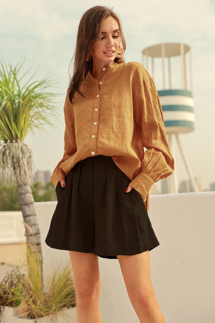 belle poque Frieeah Elastic Waist Pleated Shorts