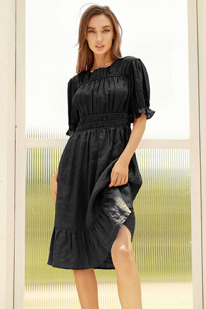 belle poque Frieeah Elastic Waist Puffed Dress