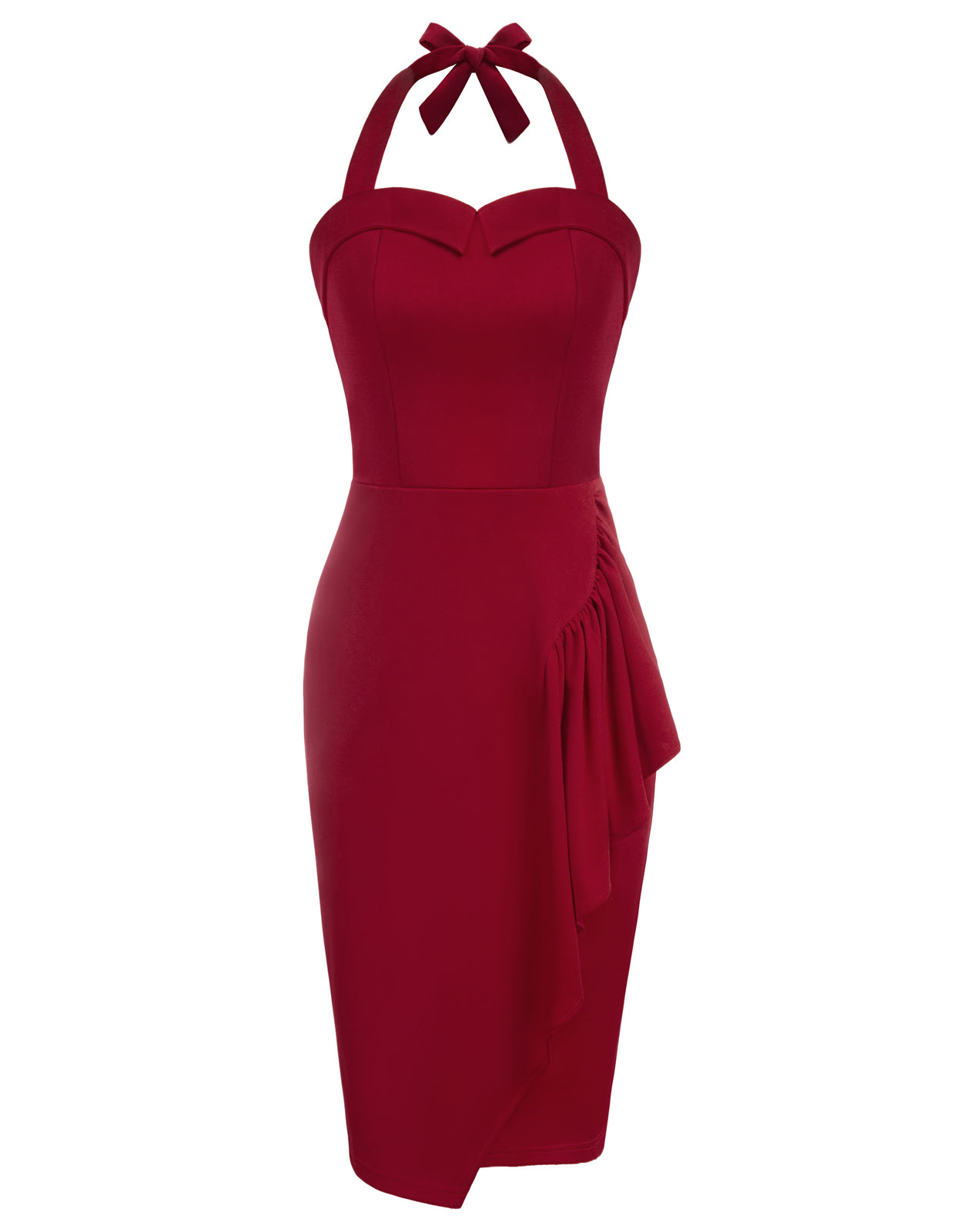 belle poque Halter Dress Sweetheart Neck Ruffle Decorated Bodycon Dress Red