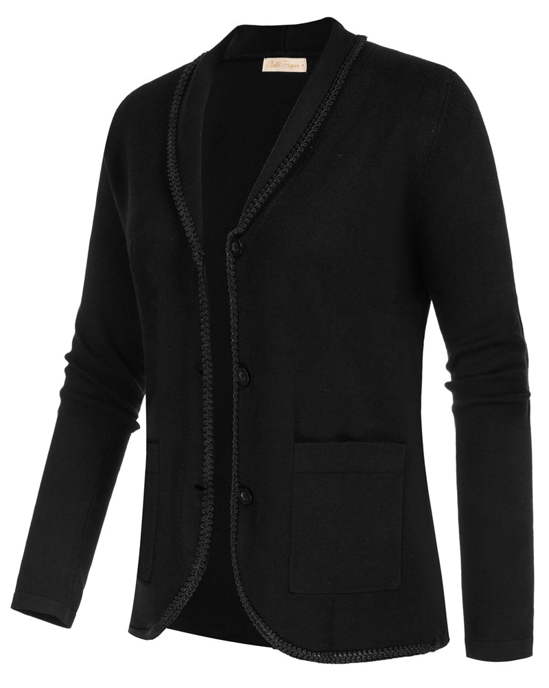 belle poque Vintage Shawl Lapel Cardigan Sweater Long Sleeve Knitted Blazer Coat