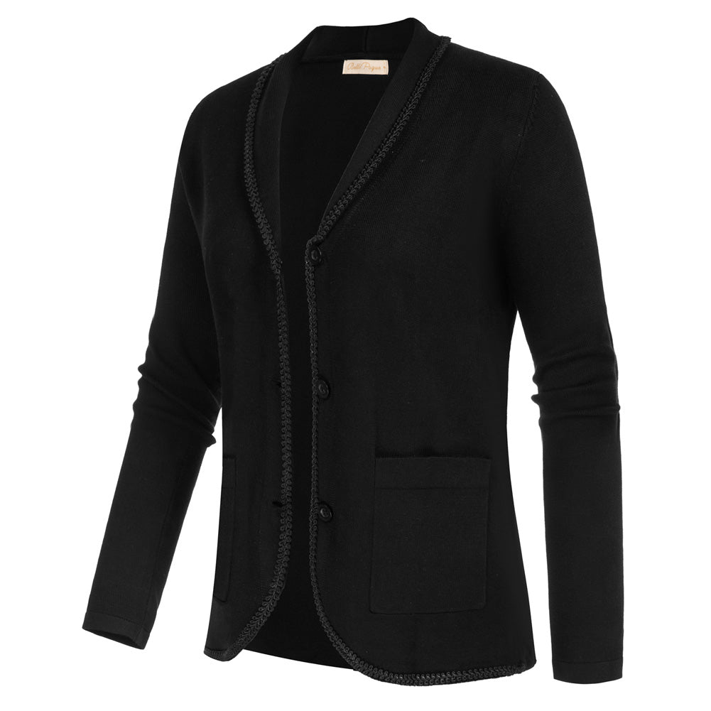belle poque Vintage Shawl Lapel Cardigan Sweater Long Sleeve Knitted Blazer Coat