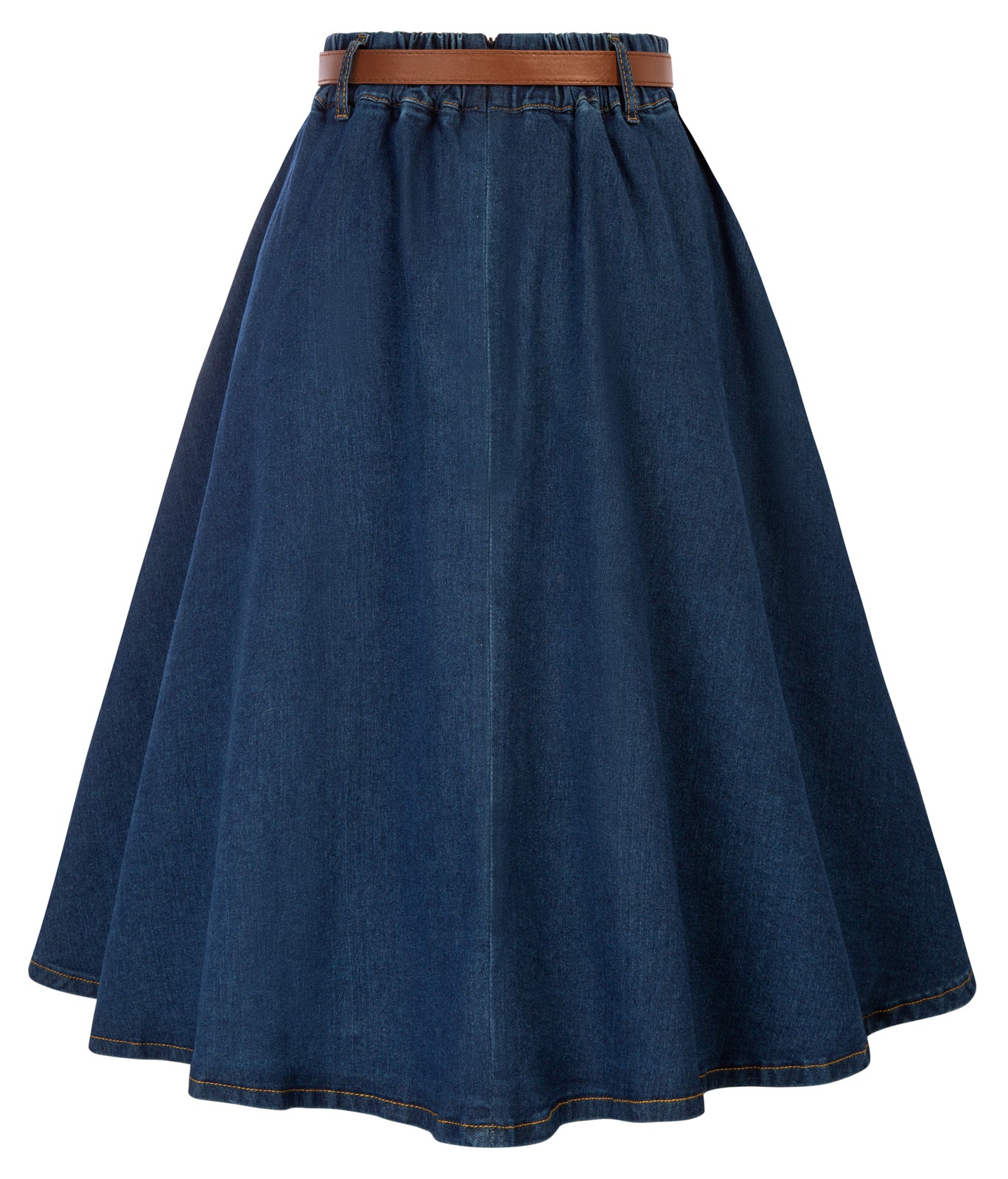 belle poque Jean Skirt with Belt Elastic High Waist A-Line Midi Skirt