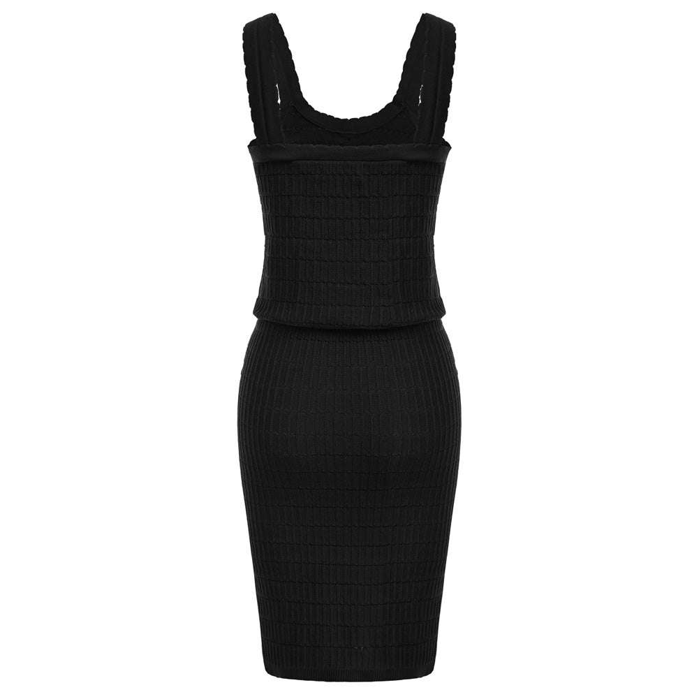 belle poque Vintage Jacquard Textured Outfits U-Neck Tops+Above Knee Skirt Knitwear