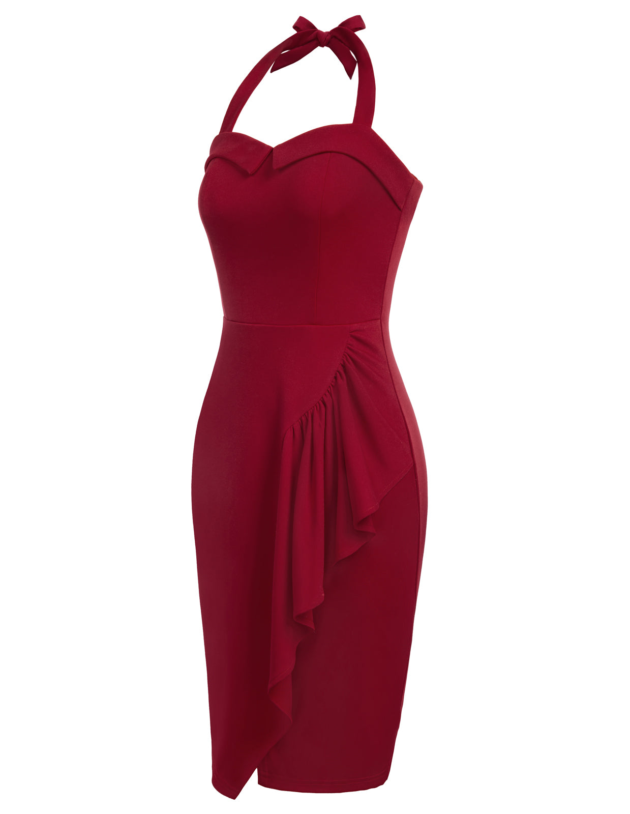 belle poque Halter Dress Sweetheart Neck Ruffle Decorated Bodycon Dress