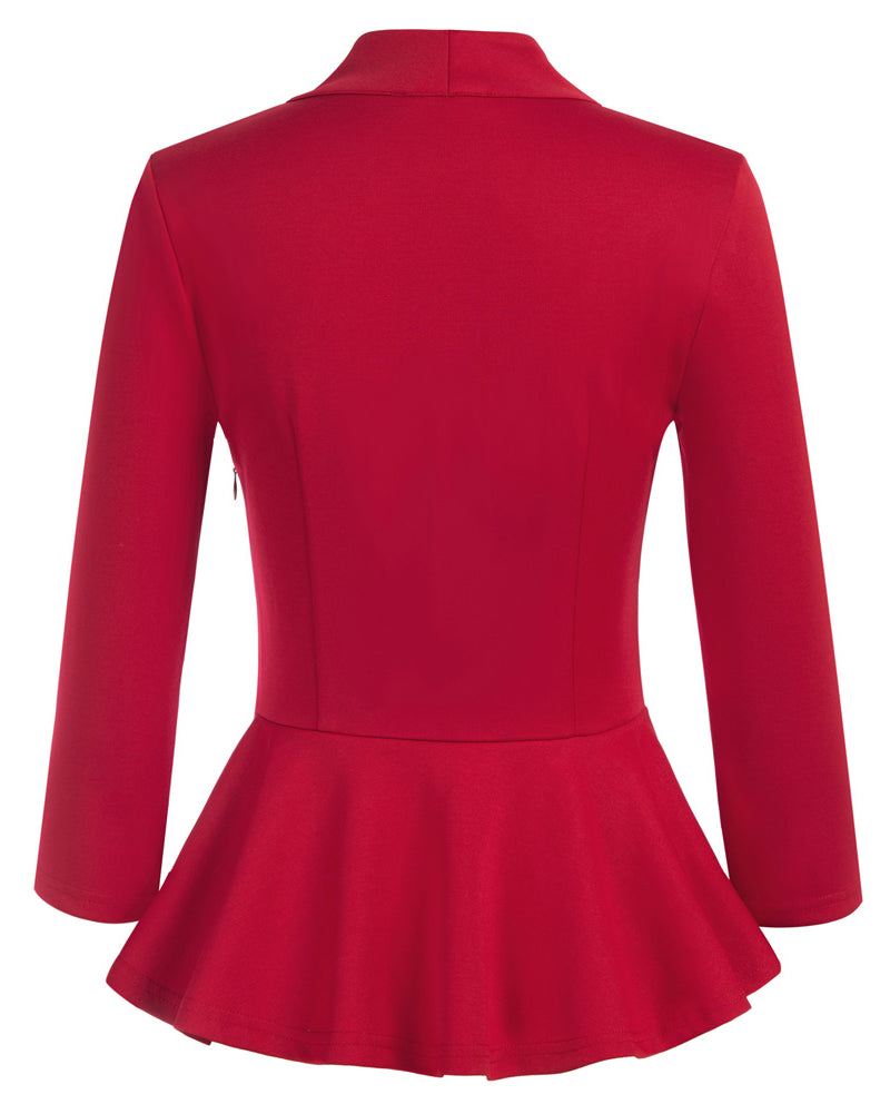 belle poque Seckill Offer⌛Vintage Peplum Hem Tops 3/4 Sleeve V-Neck Ruched Tops