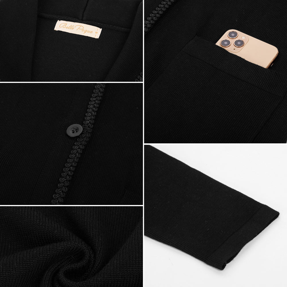 belle poque Vintage Shawl Lapel Cardigan Sweater Long Sleeve Knitted Blazer Coat