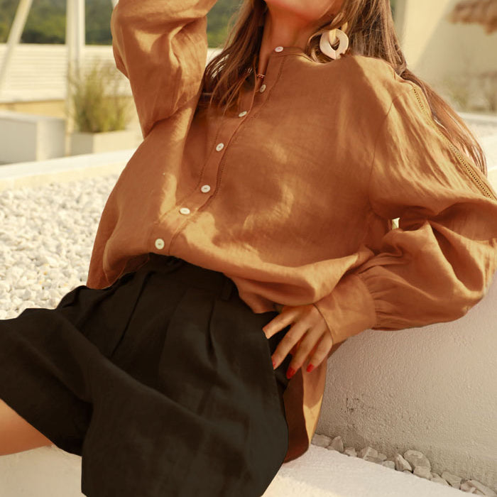 belle poque Frieeah Stand Collar Loose Fit Shirt Ginger