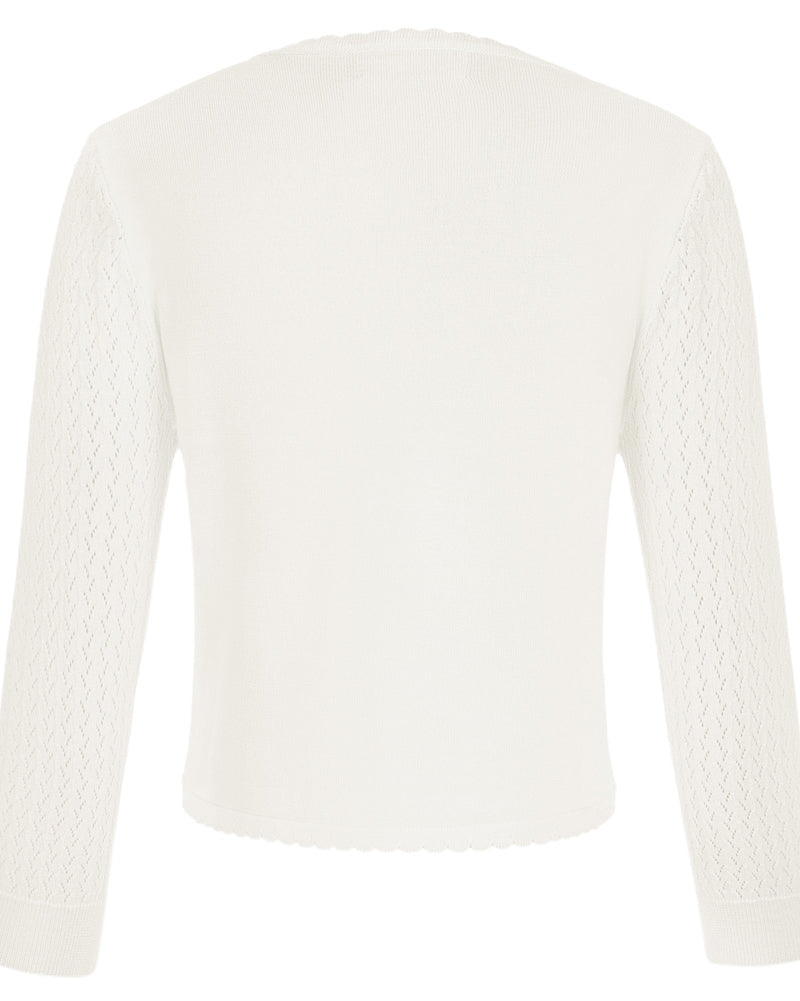 belle poque Hollowed-Out Cardigan 3/4 Sleeve V-Neck Button-up Cropped Knitwear