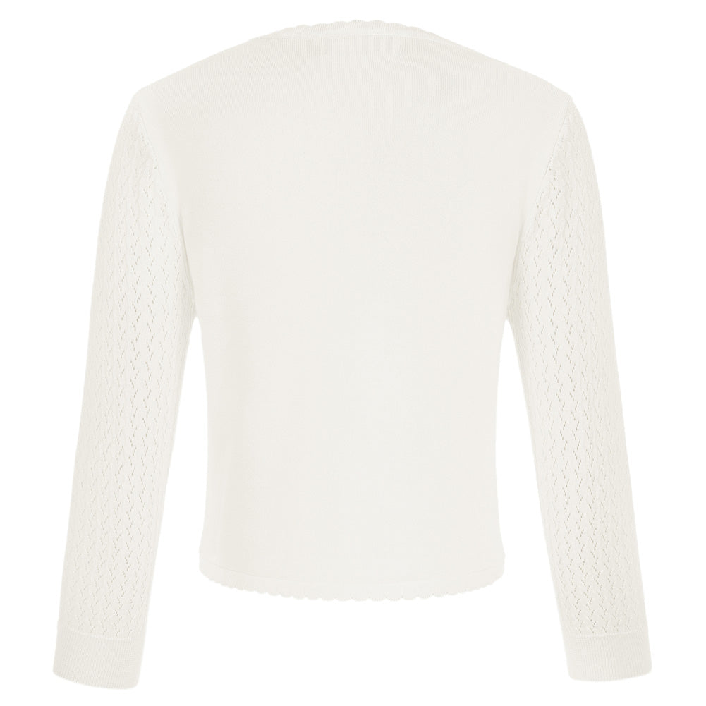 belle poque Hollowed-Out Cardigan 3/4 Sleeve V-Neck Button-up Cropped Knitwear