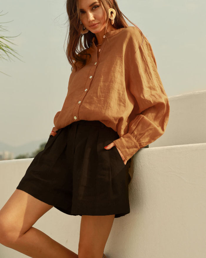 belle poque Frieeah Elastic Waist Pleated Shorts