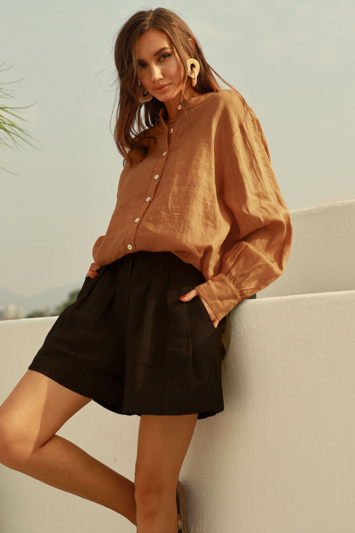 belle poque Frieeah Elastic Waist Pleated Shorts