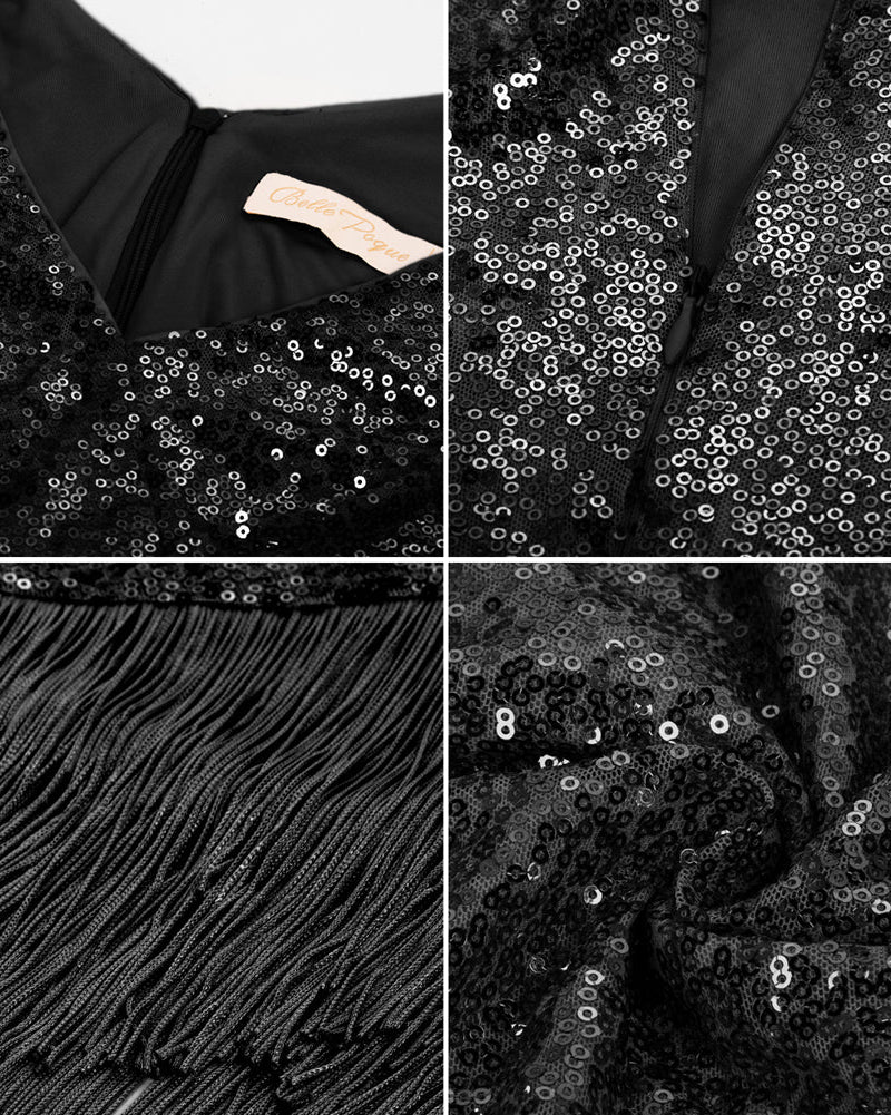 belle poque Seckill Offer⌛Sequined Sleeveless V-Neck Tassel Decorated Wrap Hem Party Dress
