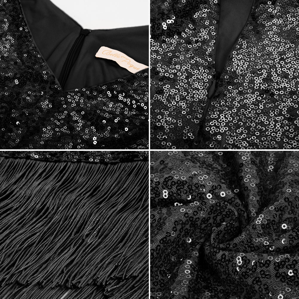 belle poque Seckill Offer⌛Sequined Sleeveless V-Neck Tassel Decorated Wrap Hem Party Dress