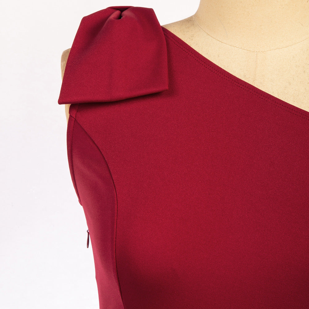 belle poque Women One Shoulder Dress Ruffle Decorated Front Slit Bodycon Dress