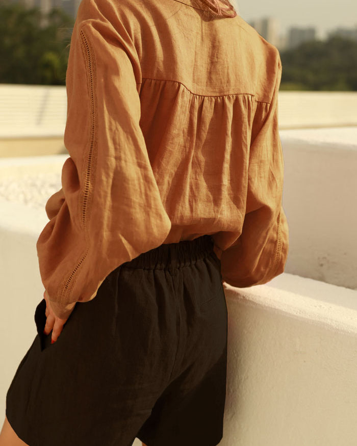 belle poque Frieeah Elastic Waist Pleated Shorts