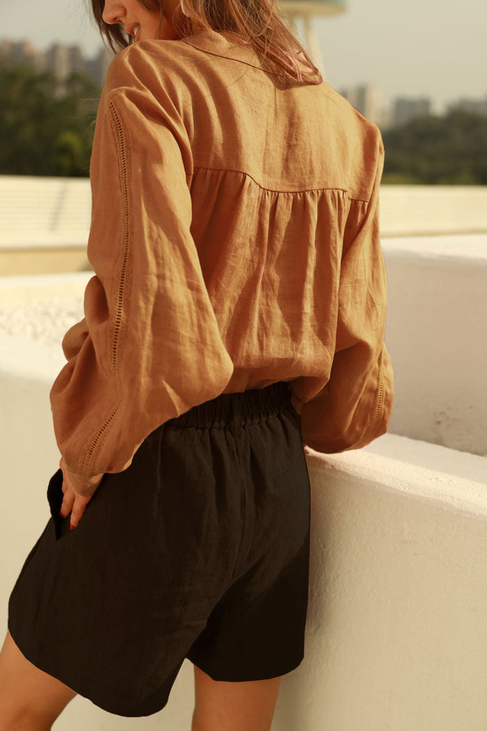 belle poque Frieeah Elastic Waist Pleated Shorts