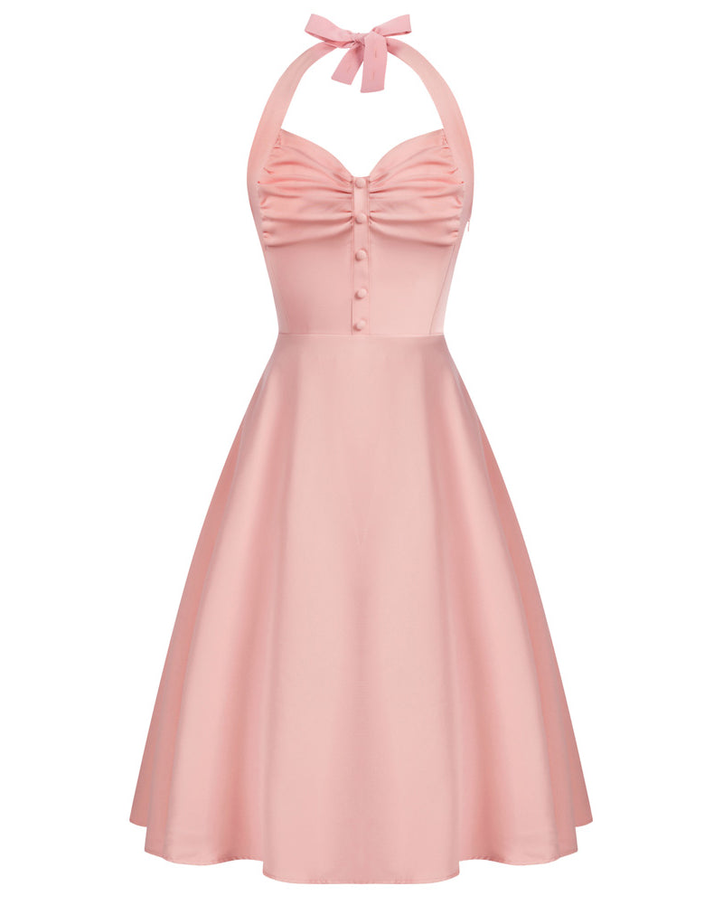 belle poque Seckill Offer⌛Halter Dresses for Wedding Guest Sweetheart Neck 1950s Vintage Dresses Pink