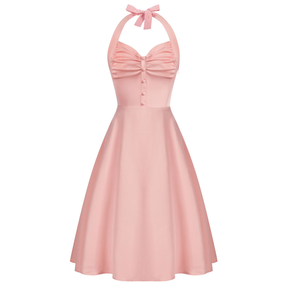 belle poque Seckill Offer⌛Halter Dresses for Wedding Guest Sweetheart Neck 1950s Vintage Dresses Pink