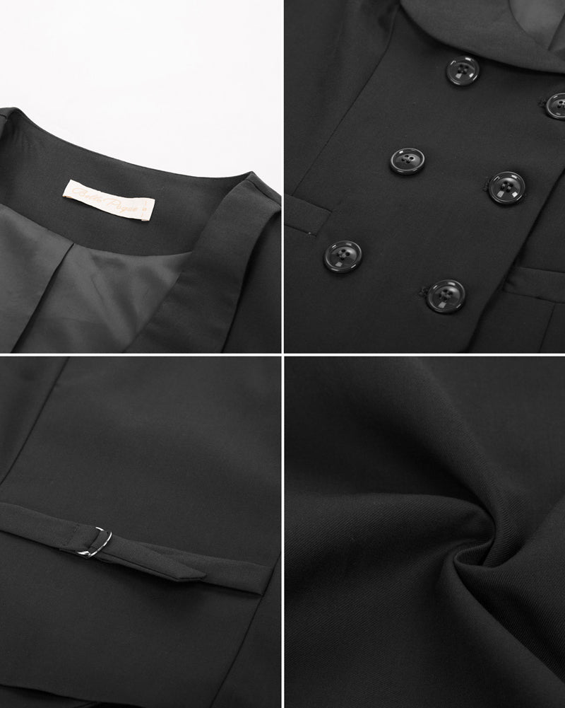 belle poque Double Breasted Waistcoat Vintage Lapel Collar Vest Coat with 2 Pockets