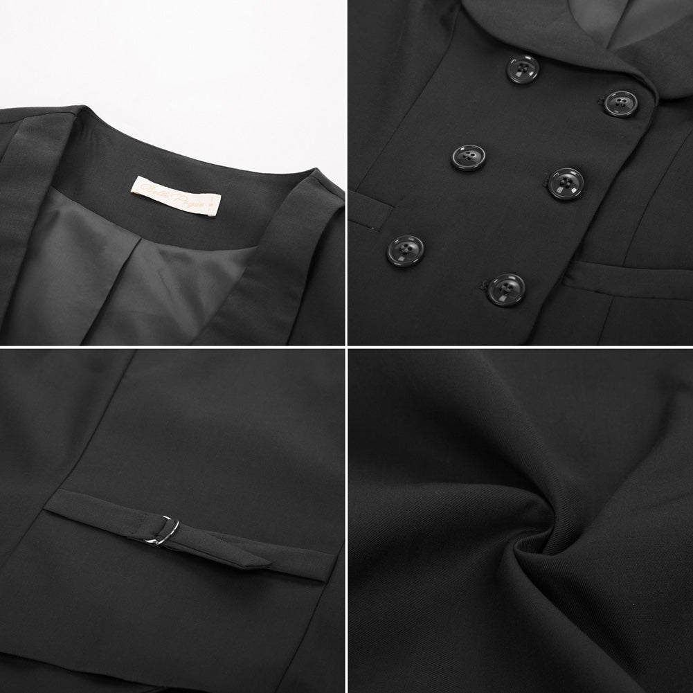 belle poque Double Breasted Waistcoat Vintage Lapel Collar Vest Coat with 2 Pockets