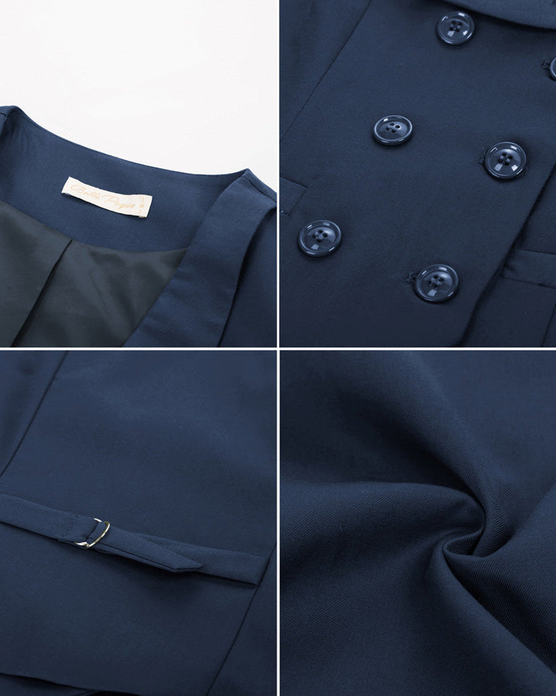 belle poque Double Breasted Waistcoat Vintage Lapel Collar Vest Coat with 2 Pockets
