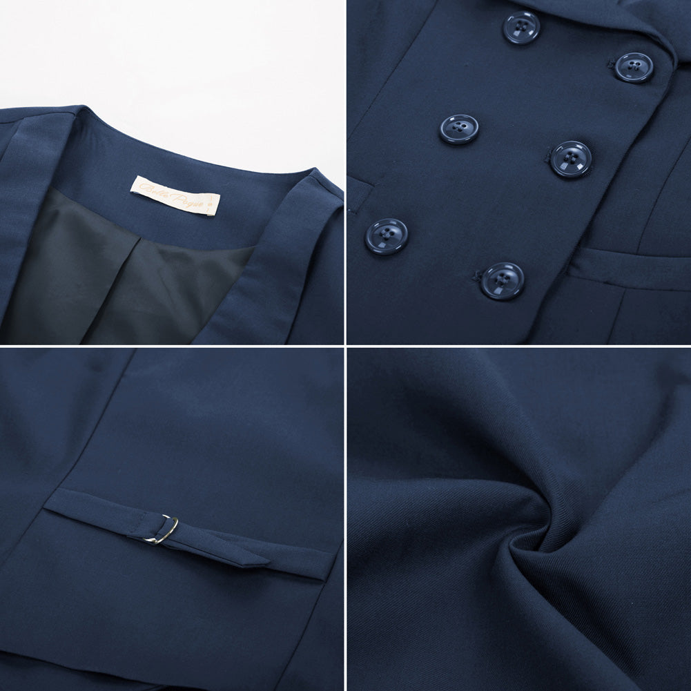 belle poque Double Breasted Waistcoat Vintage Lapel Collar Vest Coat with 2 Pockets