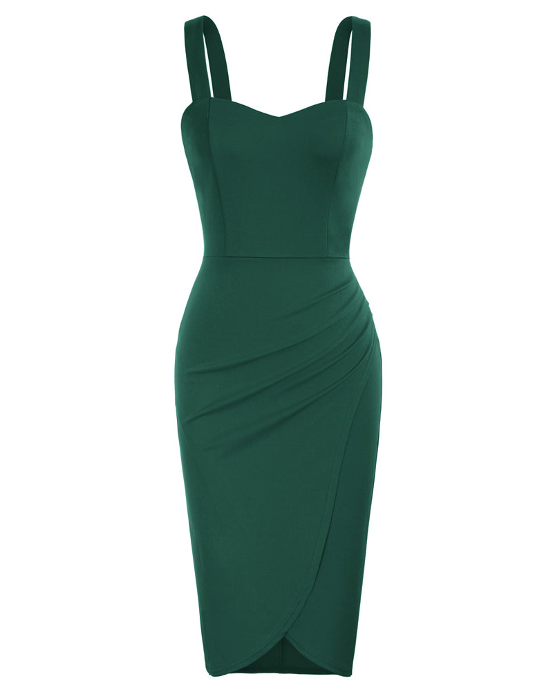 belle poque Ruched Wrap Sweetheart Neck Sleeveless Bodycon Dress⏰Flash Sale Green 2XL