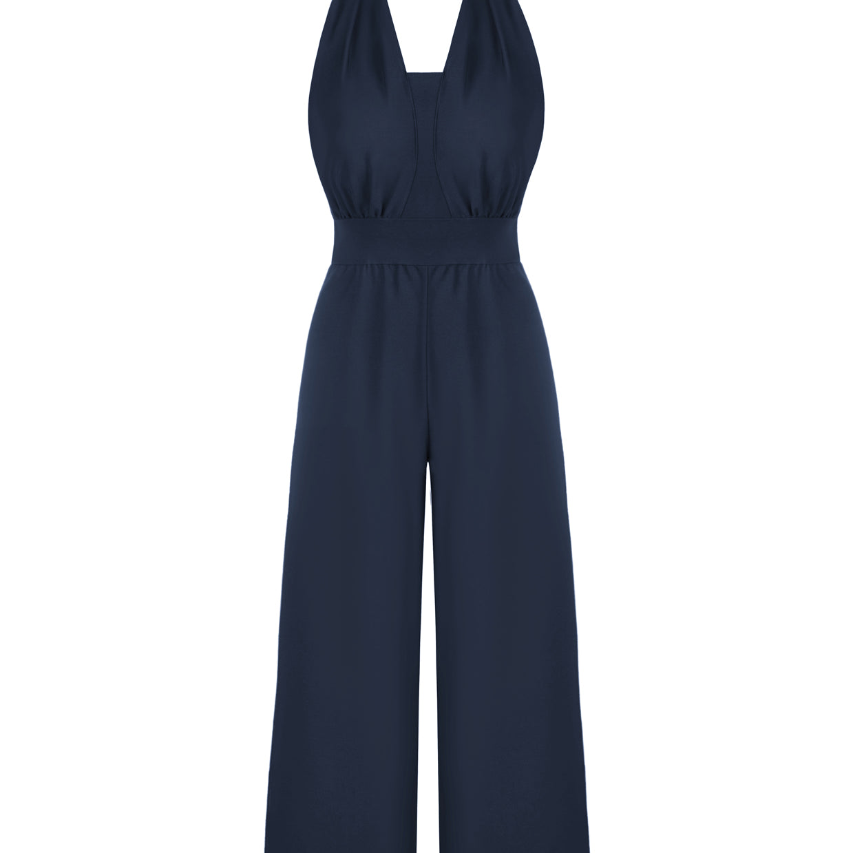 belle poque Halter Jumpsuits High Waisted Wide Leg Jumpsuits with Pockets Navy Blue