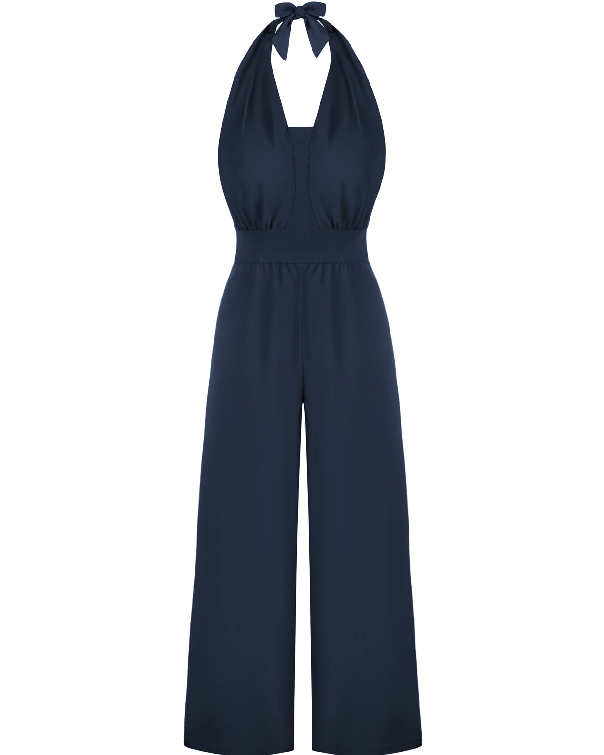 belle poque Halter Jumpsuits High Waisted Wide Leg Jumpsuits with Pockets Navy Blue