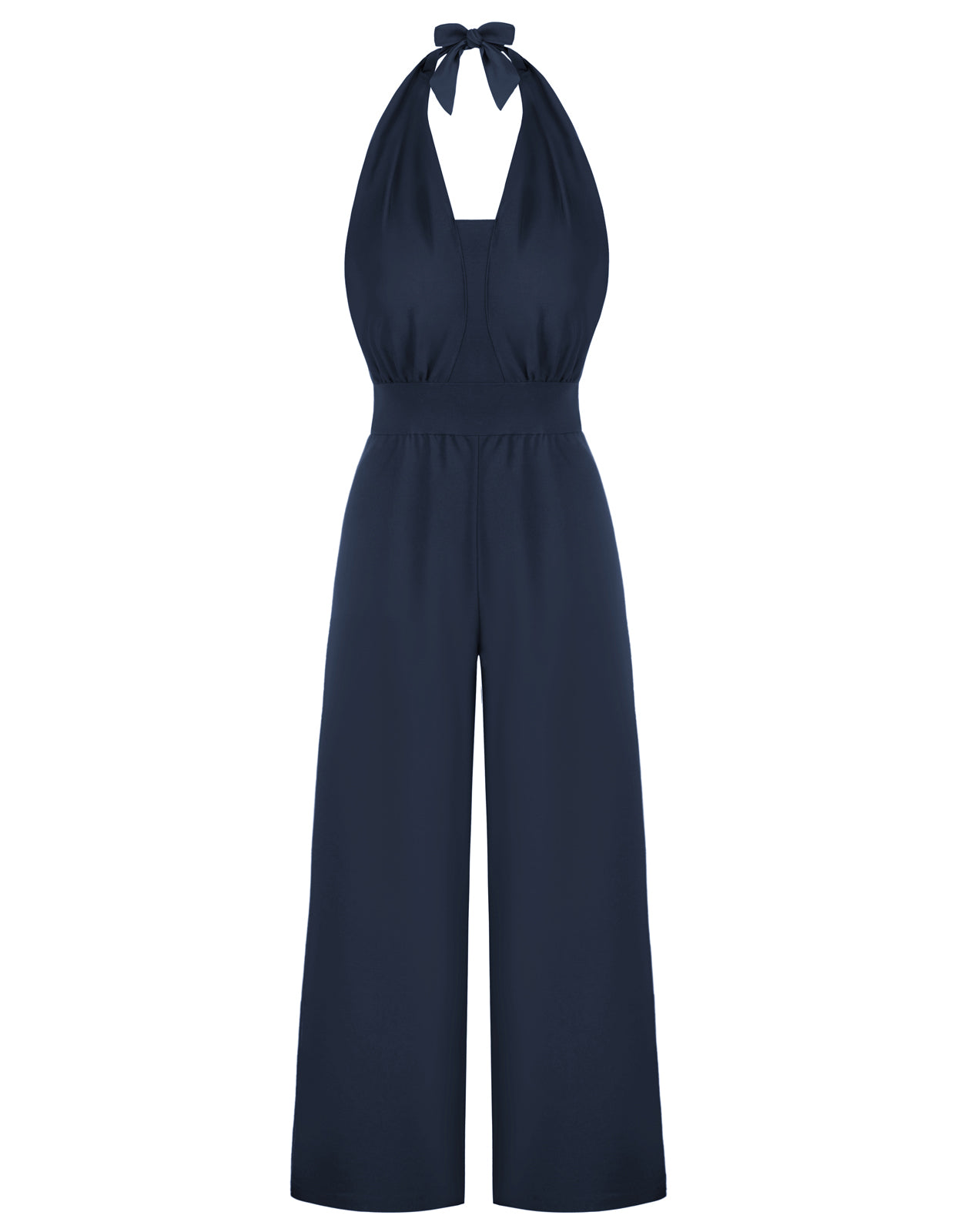 belle poque Halter Jumpsuits High Waisted Wide Leg Jumpsuits with Pockets Navy Blue