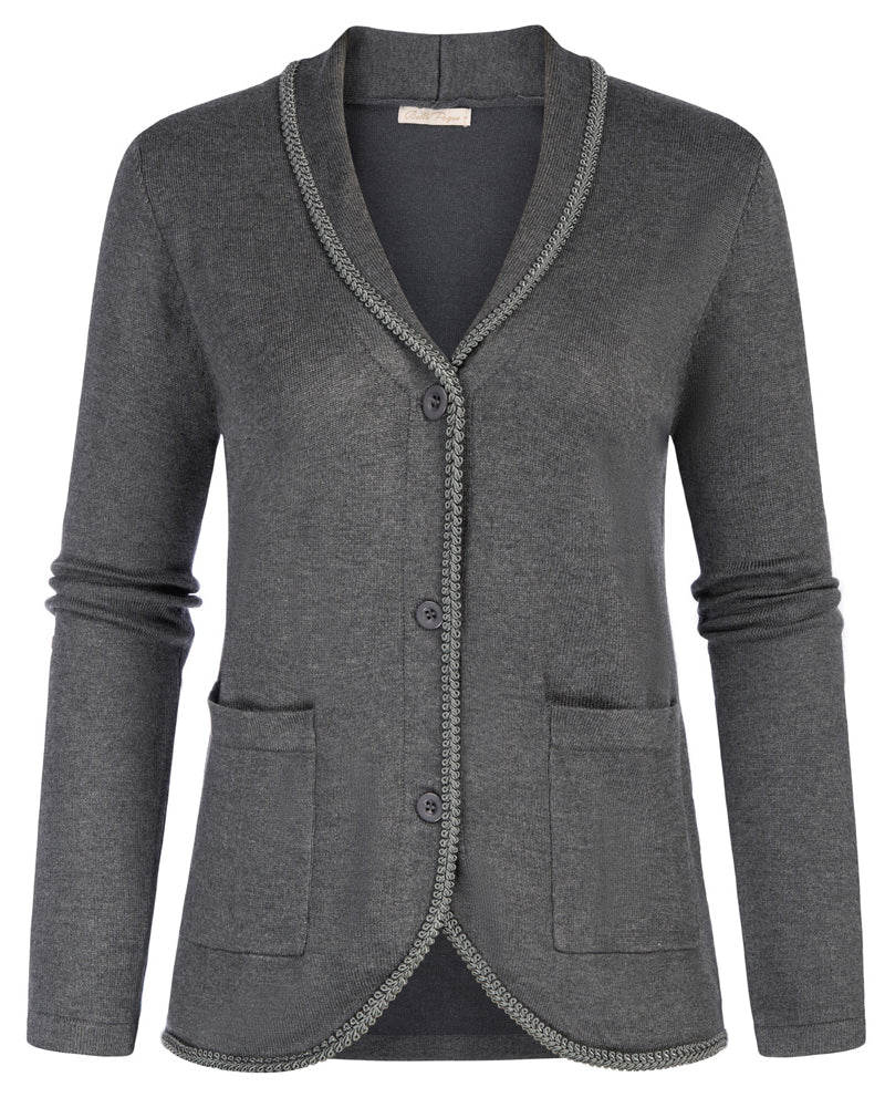 belle poque Vintage Shawl Lapel Cardigan Sweater Long Sleeve Knitted Blazer Coat