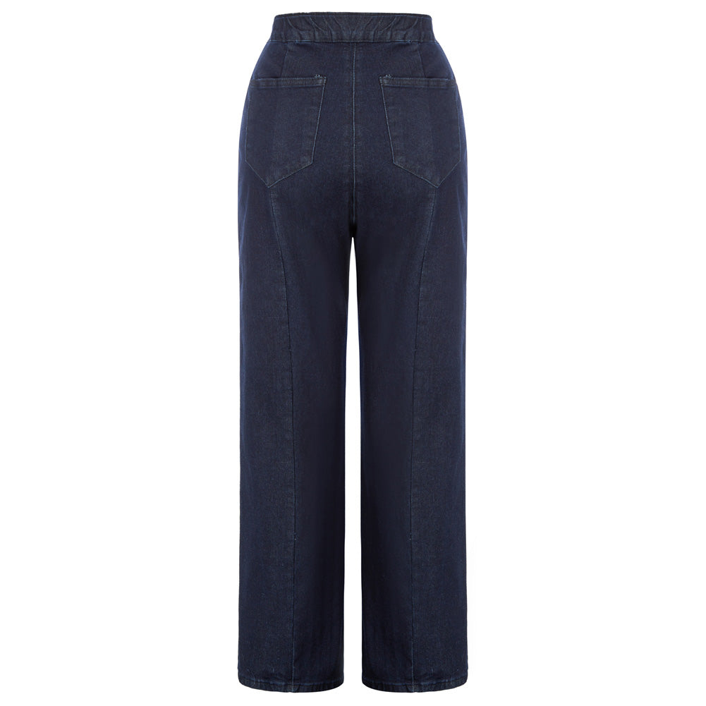 belle poque Wide Leg Jeans Button Decorated Casual Stretchy Demin Pants with Pockets