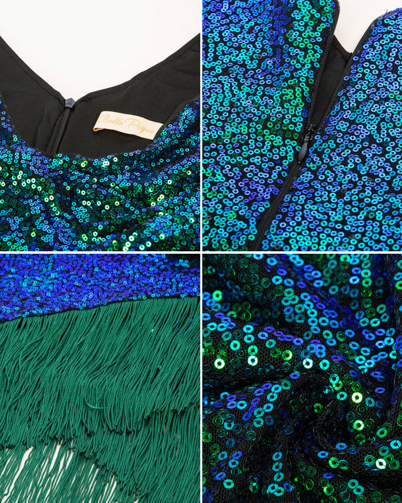 belle poque Seckill Offer⌛Sequined Sleeveless V-Neck Tassel Decorated Wrap Hem Party Dress