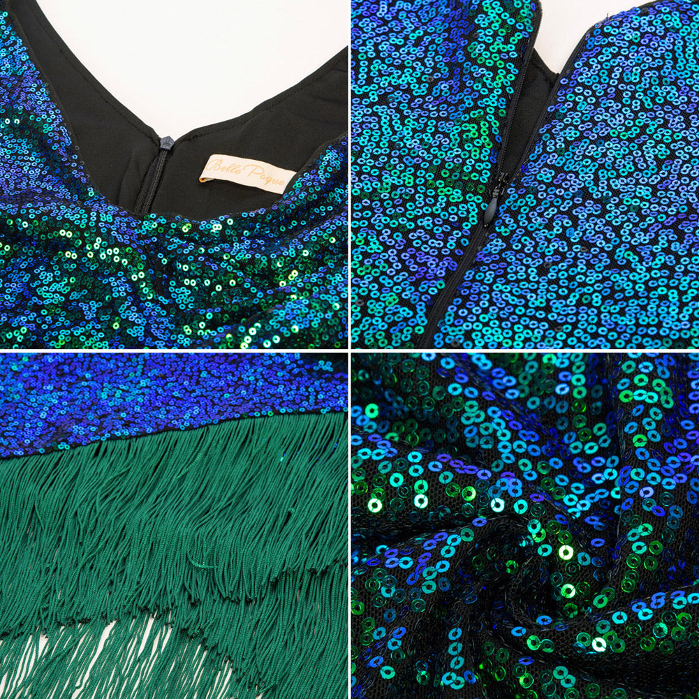 belle poque Seckill Offer⌛Sequined Sleeveless V-Neck Tassel Decorated Wrap Hem Party Dress