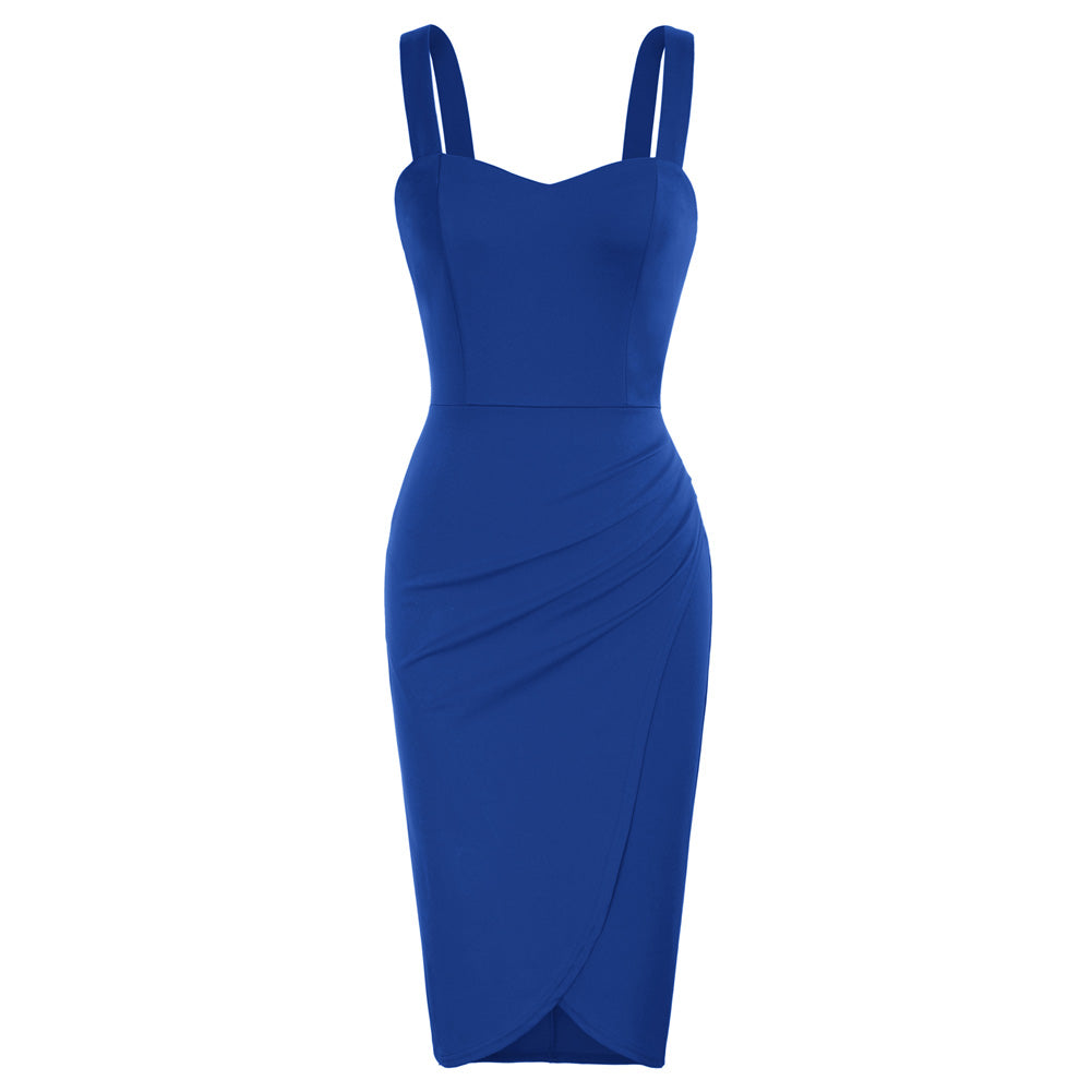 belle poque Ruched Wrap Sweetheart Neck Sleeveless Bodycon Dress⏰Flash Sale Blue