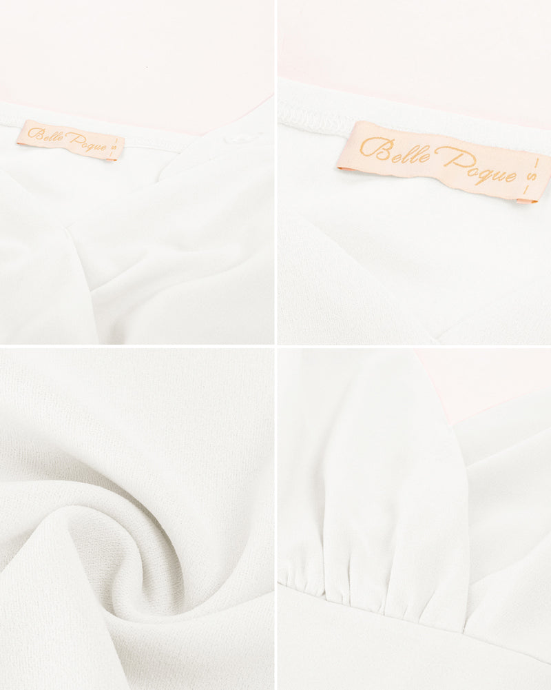belle poque Seckill Offer⌛Solid Clolor Surplice V-Neck Tops Slim Fit Ruched Bodice Tops