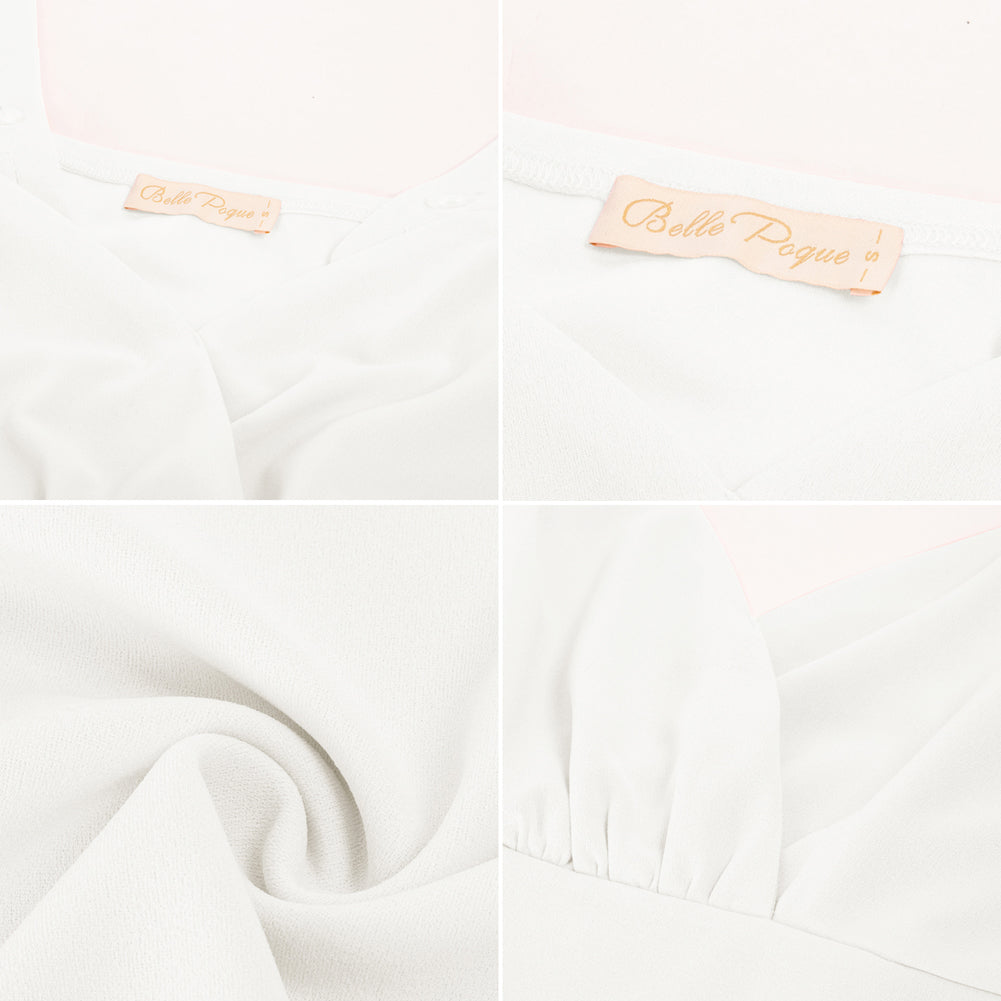 belle poque Seckill Offer⌛Solid Clolor Surplice V-Neck Tops Slim Fit Ruched Bodice Tops