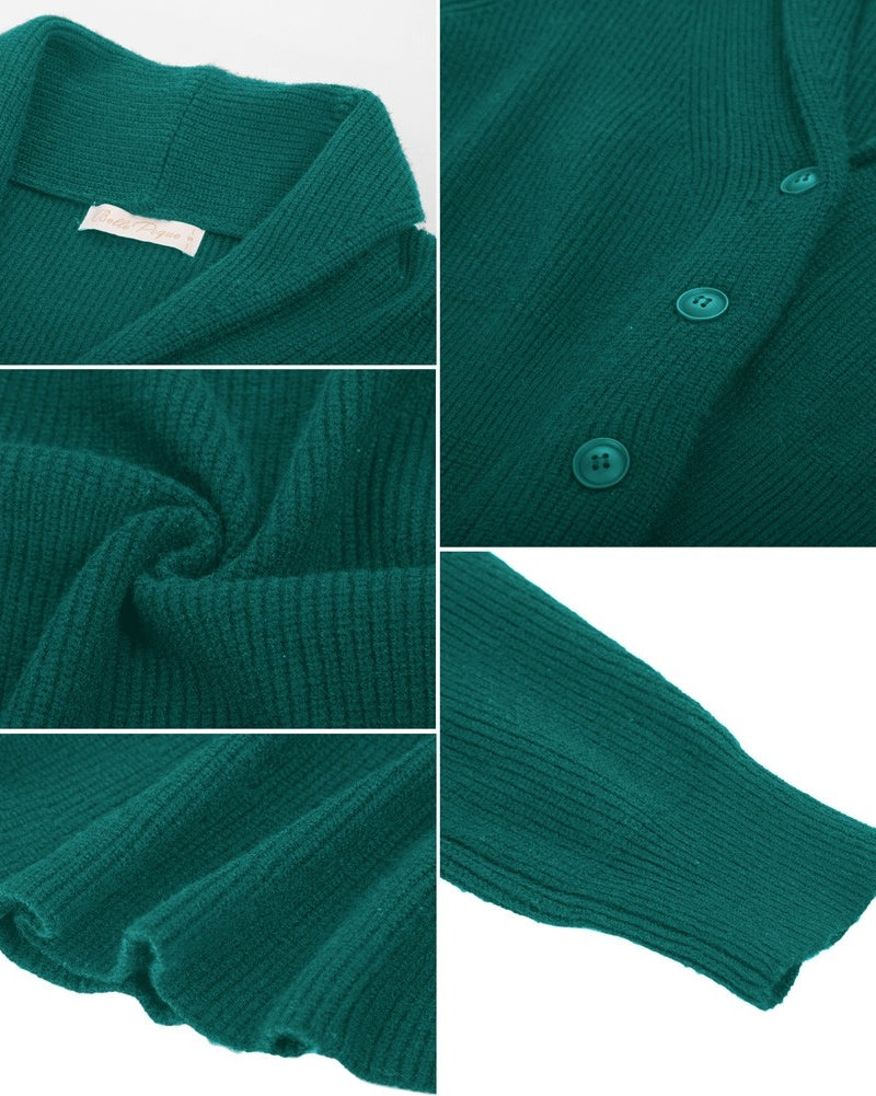 belle poque Belle Poque Women Vintage Cardigan Sweater Shawl Lapel Button Down Sweater Outwear Coat