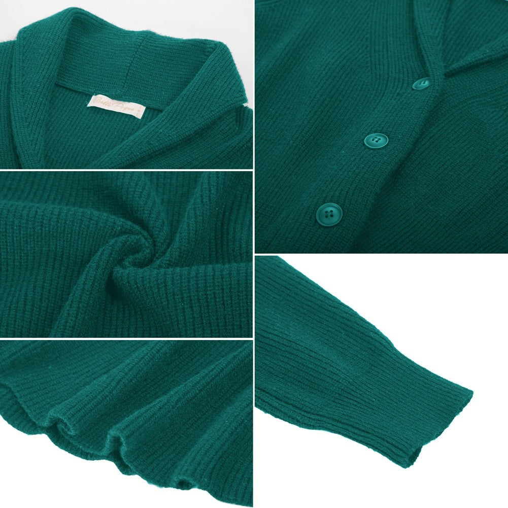belle poque Vintage Cardigan Sweater Shawl Lapel Button Down Sweater Outwear Coat
