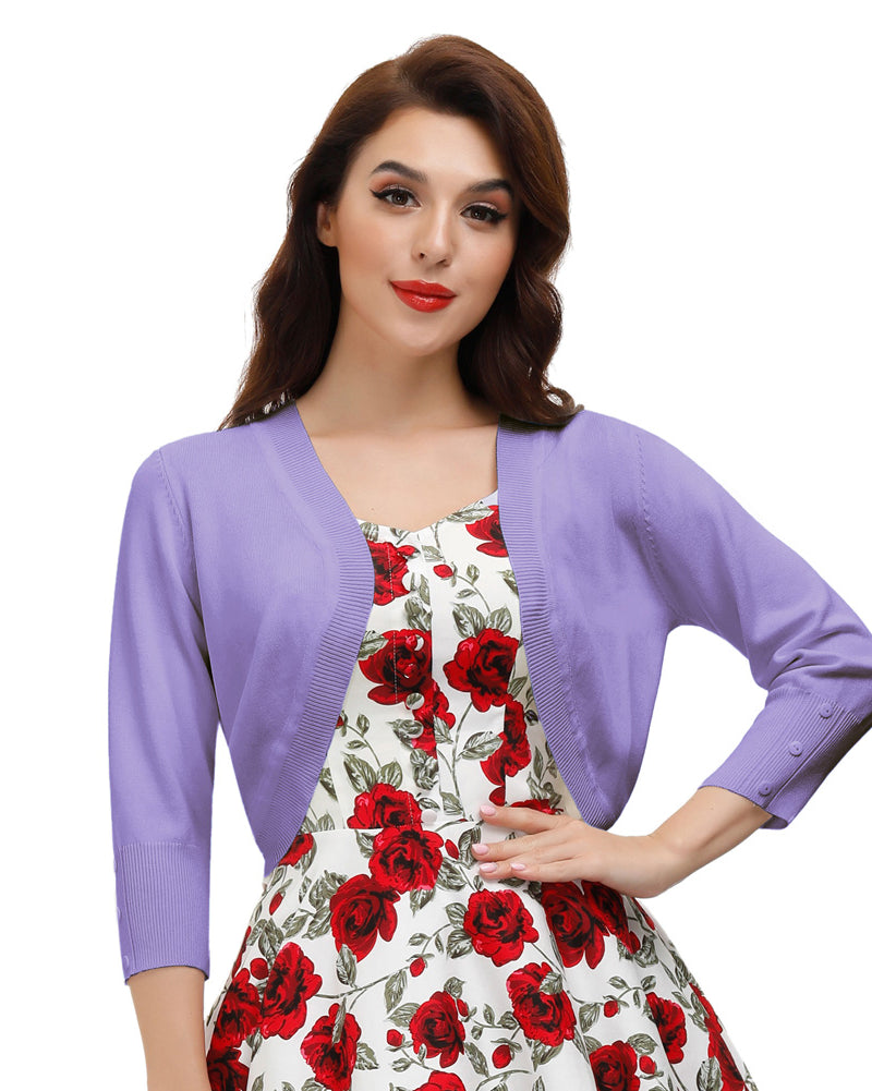 belle poque 3/4 Sleeve Bolero Shrug Open Front Knit Cropped Cardigan Sweater