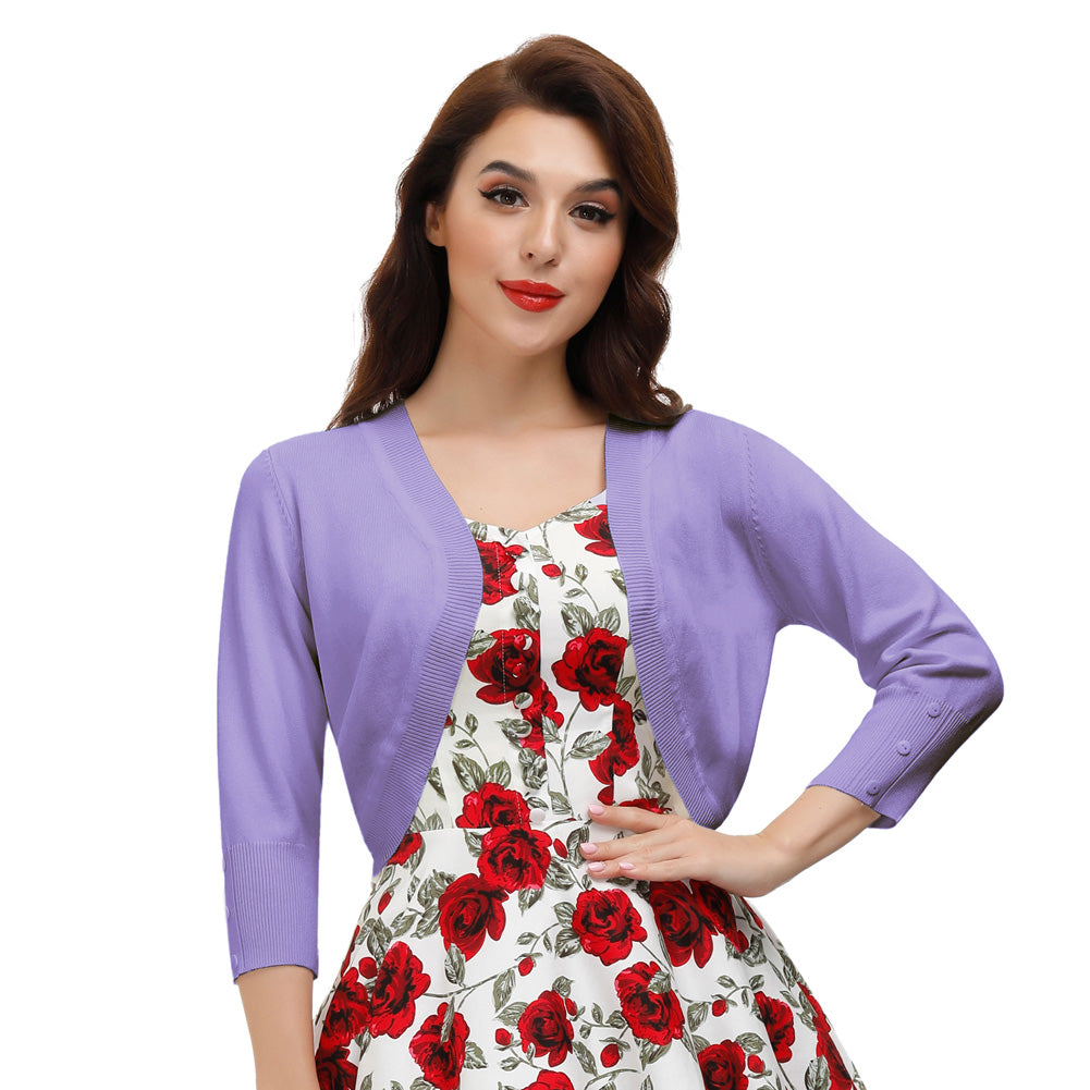 belle poque 3/4 Sleeve Bolero Shrug Open Front Knit Cropped Cardigan Sweater