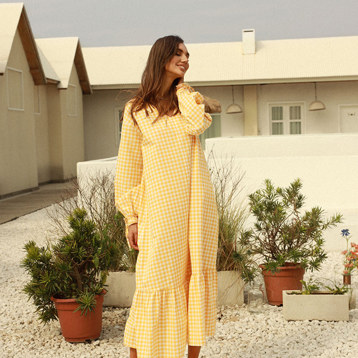 belle poque Frieeah Loose Fit Flared Dress Yellow