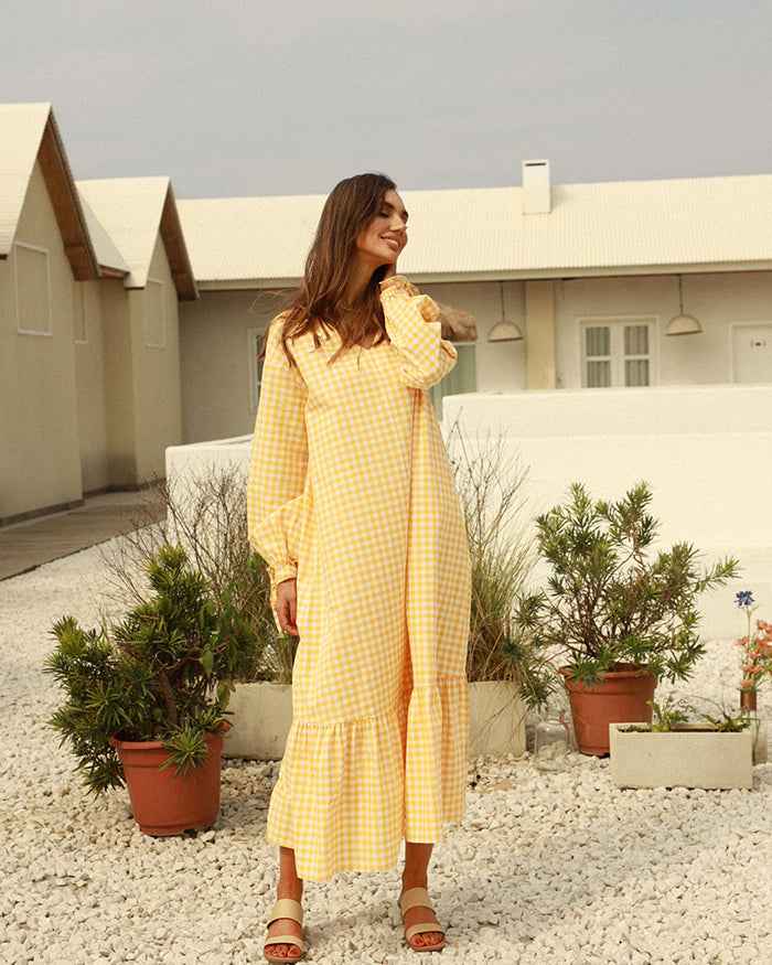 belle poque Frieeah Loose Fit Flared Dress Yellow