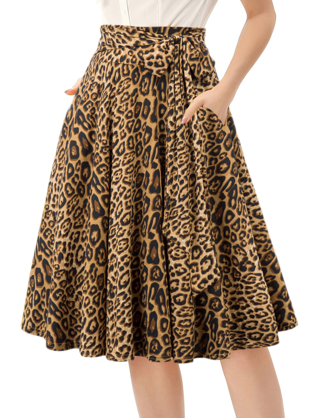 belle poque High Waist A-Line Pockets Skirt Skater Flared Midi Skirt
