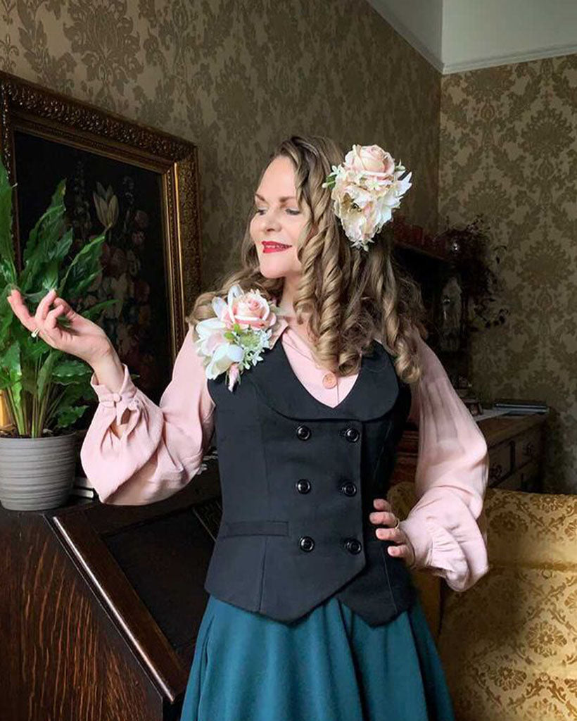 belle poque Double Breasted Waistcoat Vintage Lapel Collar Vest Coat with 2 Pockets