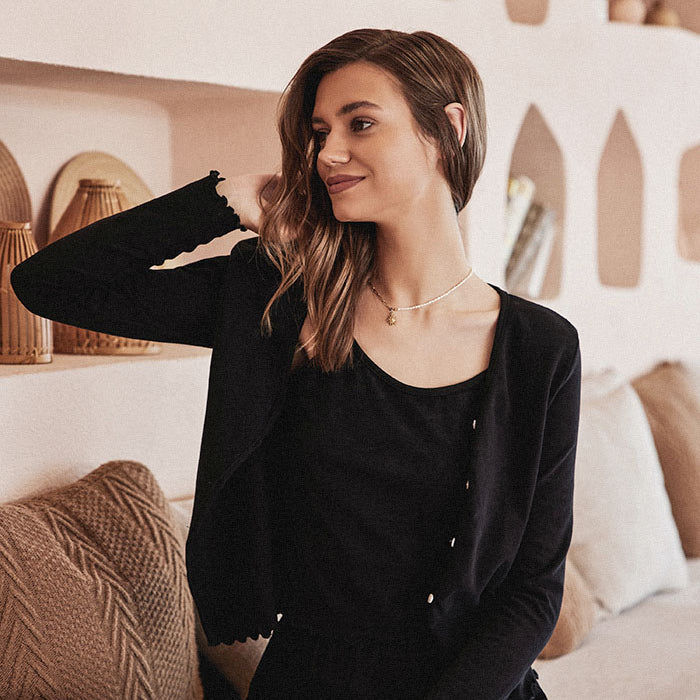 belle poque Frieeah 3Pcs Set Cotton Sleepwear Black