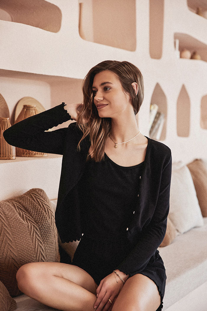 belle poque Frieeah 3Pcs Set Cotton Sleepwear Black